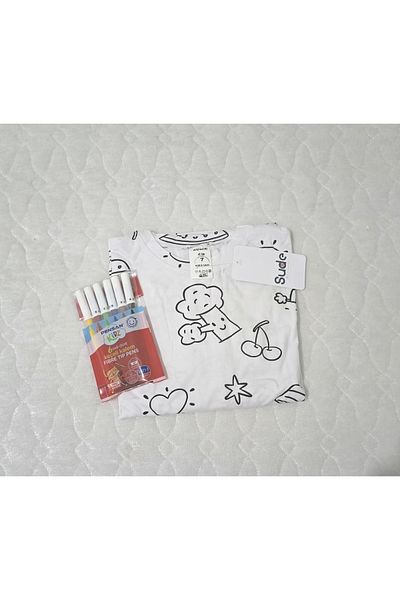 Sude Long Sleeve Paintable Washable Pajama Set with Pen Gift