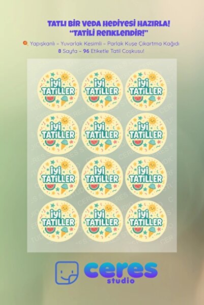 Ceres Studio İyi Tatiller Sticker Seti İ9 - 96 Adet Yuvarlak Etiket | Yapışka...