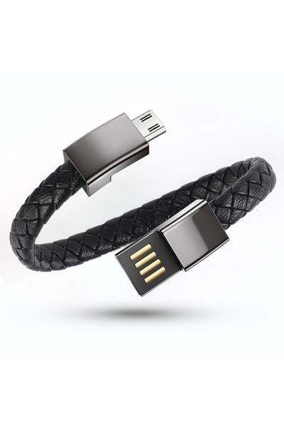 KARAKER سوار معصم جلد مع كيبل USB-C مدمج للشحن ونقل البيانات بطول 22 سم