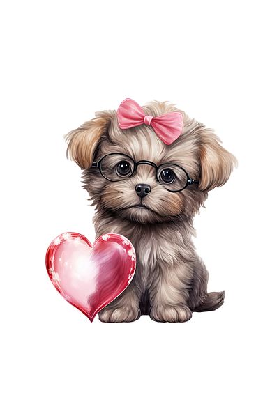 INOVATIX Set de 8 piese, autocolant Shih Tzu cu fundă roz, INOVATIX®. 6 cm