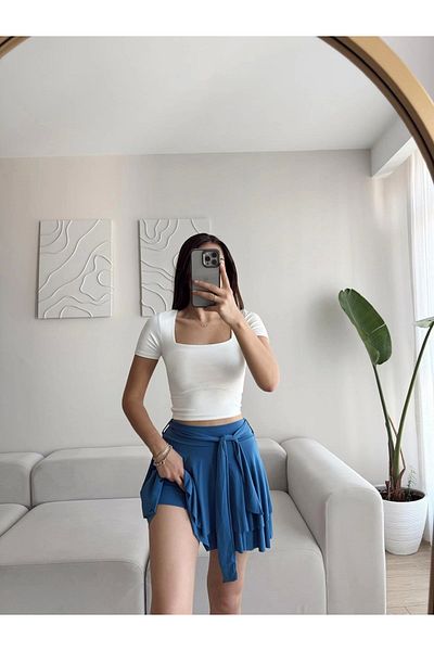 Zoom Butik Double Layer Belt Detail Shorts Skirt - Blue
