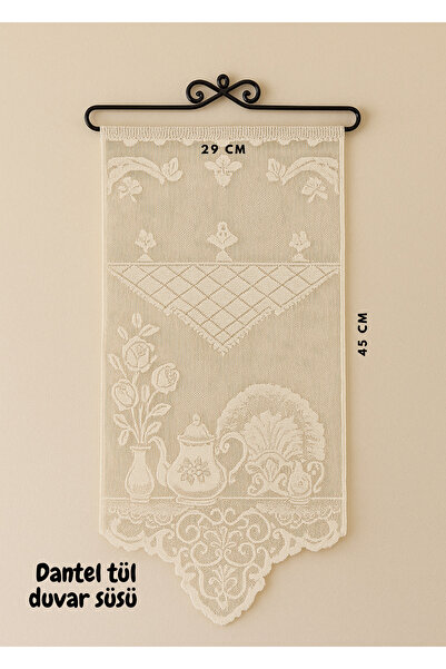 BRE HOME Dantel Tül Duvar Süsü 29x45 cm - Vintage Şık Dekoratif Askılı Duvar Aksesuarı