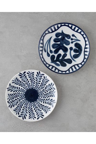 English Home Via Porcelain 6-Piece Cake Plate 21 cm White - Navy Blue