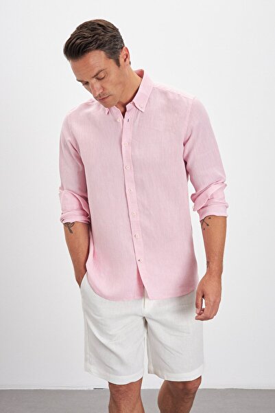 Paşahan Сорочка з коміром на ґудзиках Comfort Fit, 100% льон, чоловіча