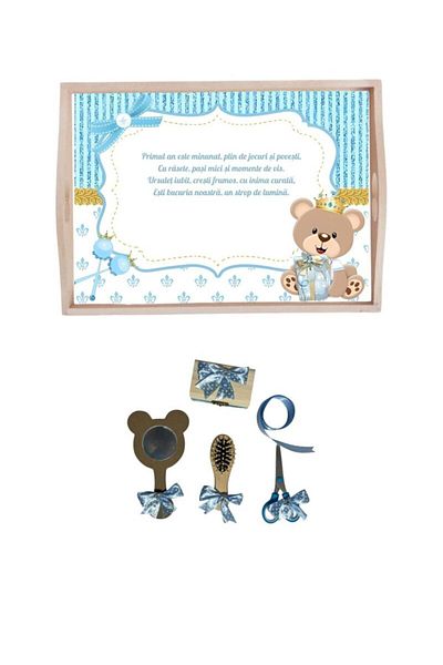 Botez Boys' cutting board set - teddy bear print - blue, 6 pieces