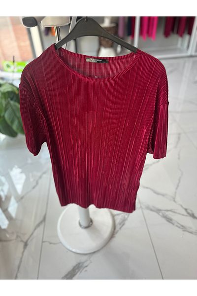 Lotus Burgundy Pleated Blouse and Trousers Two Piece Set