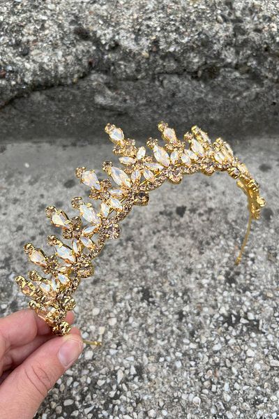 Hobigram Elvira Gold Bridal Henna Crown Special Occasion Accessory Women's Crown Hair Accessory – Crown, Crystal Stone