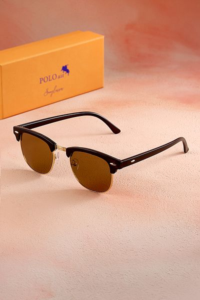 Polo Air Unisex Sunglasses Uv400 Protection Bay Glass Brown and Frame Gold Plg-2100C2