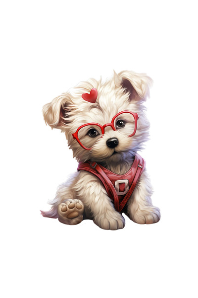 INOVATIX Set de 8 piese, autocolant de Ziua Îndrăgostiților, cățeluș alb cu h...