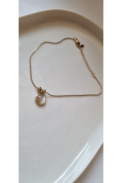 AKSESUARIM Stone and Stylish Chain ​​Detail Water Resistant Anklet with Sedes