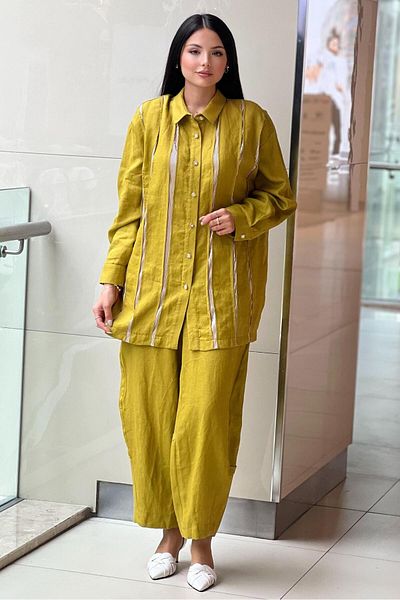 Ghisa Linen Suit with Shirt and Waterway Patterned Trousers