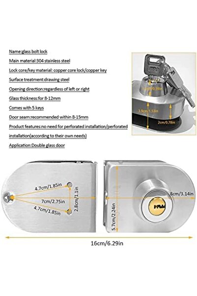 Generic Glass door lock Glass To Glass With 5 Keys Only Fit 8mm -12mm Thickness Glass Shower room bathroom l