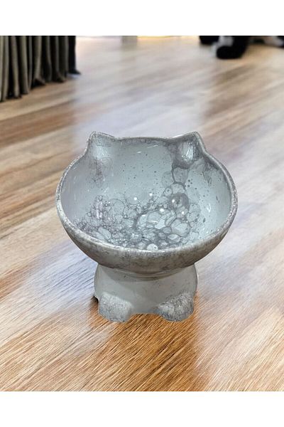 ALFO High Ceramic Food and Water Bowl with Paw and Ear Figures