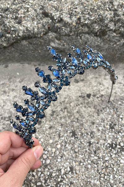 Hobigram Elvira Navy Blue Bridal Henna Crown Special Occasion Accessory Women's Crown Hair Accessory – Crown, Crystal Stone