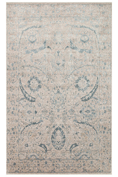 Vog Halı Atlas Serisi Halı Vizon Mavi Uşak Desen Saçaklı Lyocell Dokulu Özel ...