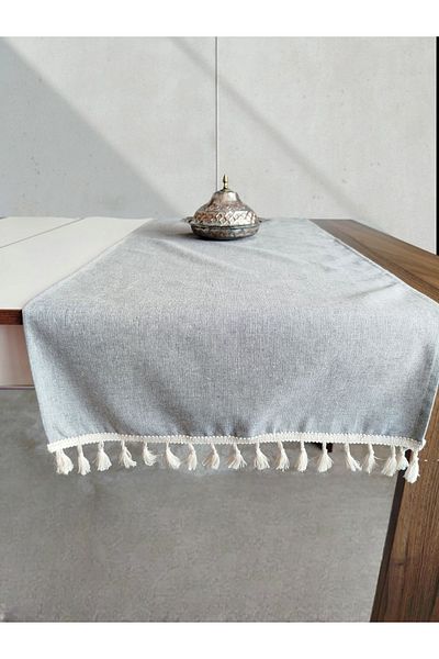 denizli hatırası Buldan Colored Linen Washed Soft Tassel Runner 45 X 115 cm