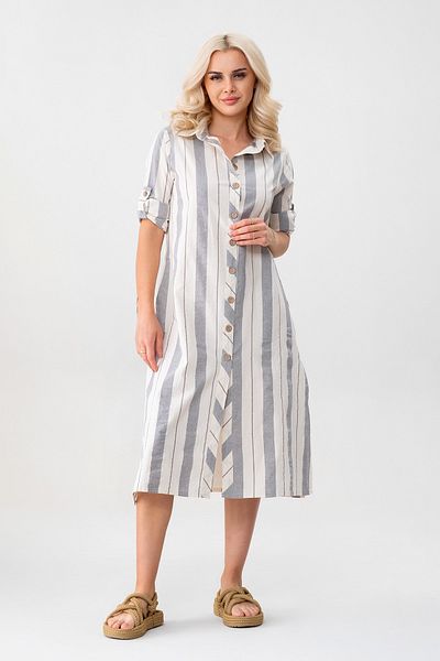 Bold & Young Women's Pocket Striped Cotton Button Slit Shirt Dress