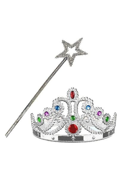 merland benvecocuk Silver Color Metalized Princess Crown and Metalized Princess Star Wand