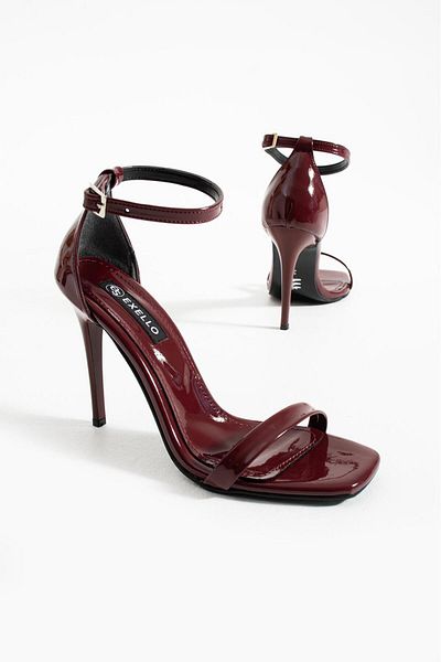 es exello Tokyo Thin Heeled Single Strap Burgundy Patent Leather Shoes