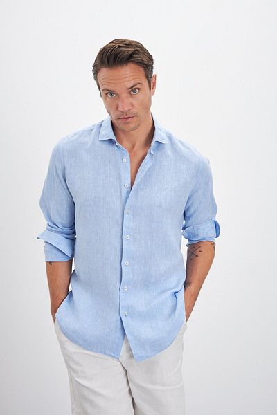Paşahan Italian Collar Comfort Fit Plain 100% Linen Men's Shirt