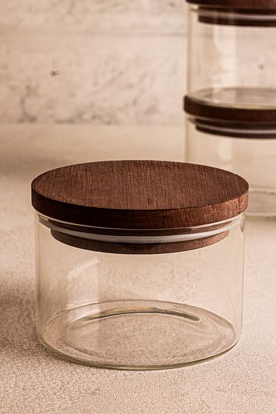 Snippy Doria 6-Piece Wooden Vacuum Lid Glass Breakfast Multi-Purpose Glass Snack Bowl 300 ml