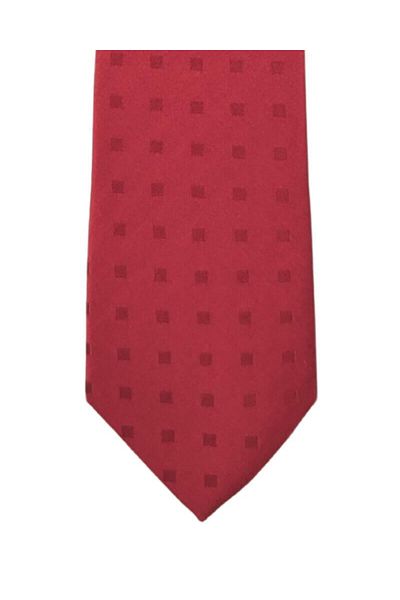 1001 Kravat Minimal Square Patterned 7.5 cm Wide Red Colored Satin Silk Tie