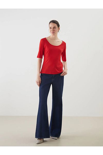 LC Waikiki Lcwaikiki Classic Red U-Neck Women's T-Shirt