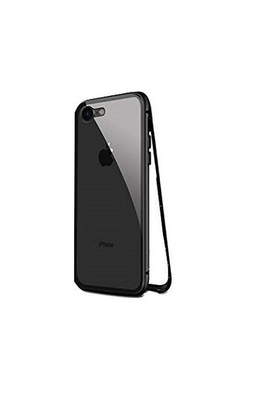 OEM Husă compatibilă cu iPhone 7 Plus Magnetic 360 grade Neagră, cu spate din sticlă securizată premium