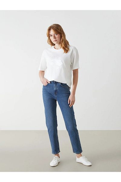 LC Waikiki Tricou de damă LCW Vision Ecru cu decolteu cu flori oversize