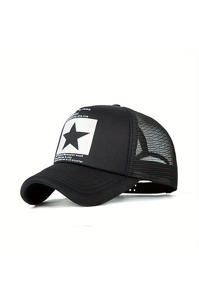 LEIVOR Star Printed Mesh Black Snapback Hat