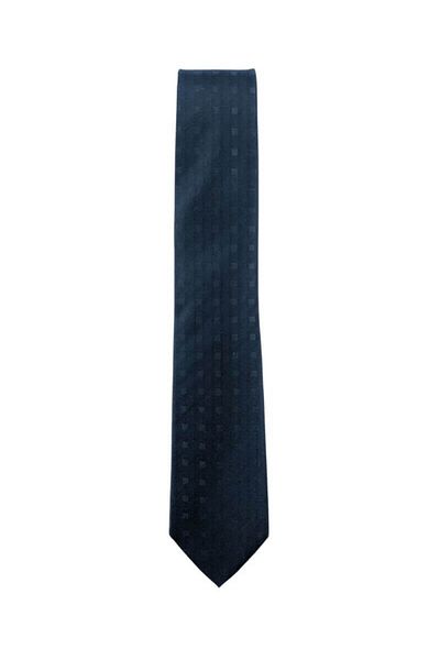 1001 Kravat Minimal Square Patterned 7.5 cm Wide Black Colored Satin Silk Tie