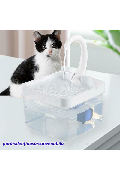 ZEQAS Dispenser Apă Automat Câini & Pisici 2L Silentios, Iluminare LED, Filtru 3-Etape