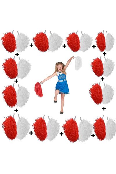 merland benvecocuk 12 Pairs (24 Pieces) Red-White Color 23 April 19 May 29 October School Performance Pompoms