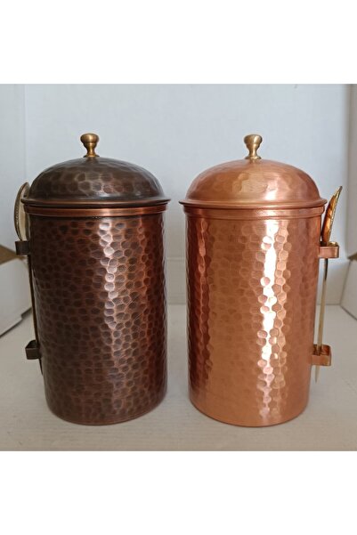 Ustası Antepte Copper Storage Container Copper Coffee Storage Box Copper Spice Box Stylish Design Hammered Copper