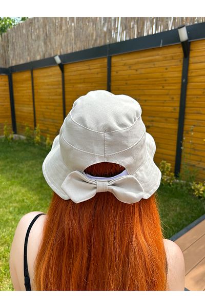 CSR Collection Bow Detailed Linen Bucket Women's Hat