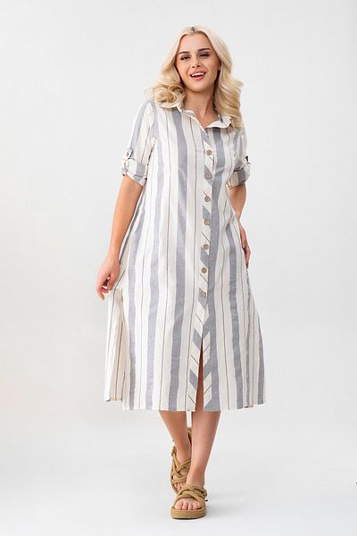 Bold & Young Women's Pocket Striped Cotton Button Slit Shirt Dress