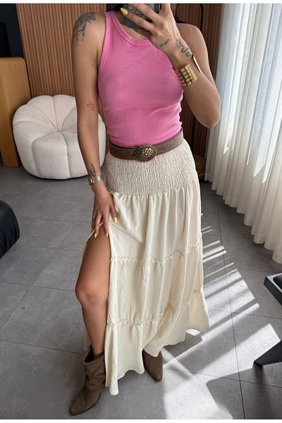 Bak'ap Premium μακριά μποέμ φούστα Pinterest με ελαστική μέση και λεπτομέρεια σχισμής