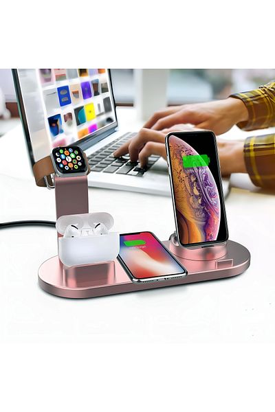 ZEQAS Încărcător Wireless 4 în 1 Alb 10W – Telefon, Smartwatch & Căști
