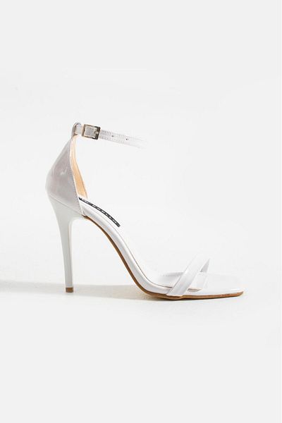 es exello Tokyo Thin Heeled Single Strap White Patent Leather Shoes