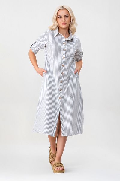 Bold & Young Women's Pocket Striped Cotton Button Slit Shirt Dress