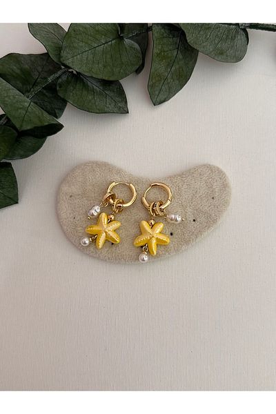 YENGEÇ Ceramic Yellow Star Pearl Detailed Earrings
