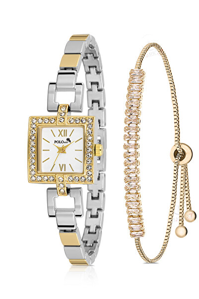 Polo Air Kare Kasa Kadın Kol Saati Zirkon Taşlı Baget Bileklik Kombin Gümüş G...