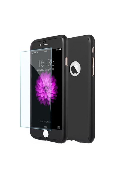 OEM Carcasă Full Cover 360° (față + spate + sticlă) pentru iPhone 6 Plus / 6S Plus, Neagră