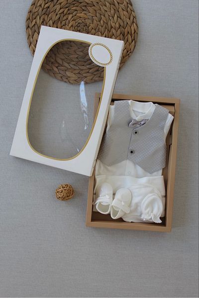 ALFA AKSESUAR 03 0-6 Months Vest Bow Tie Tuxedo Baby Boy Gift, Mevlütluk, Circumcision Dress 5 Piece Suit Gray
