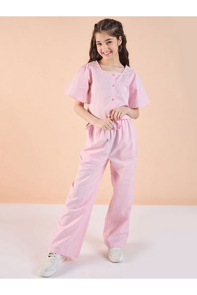 Stylo Bug By Styli Pink Striped Top and Pants Set for Girls