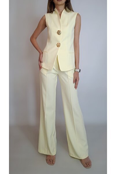 oyagüler بدلة بنطلون صدرية بأزرار كبيرة وياقة واقفة للنساء YY101243