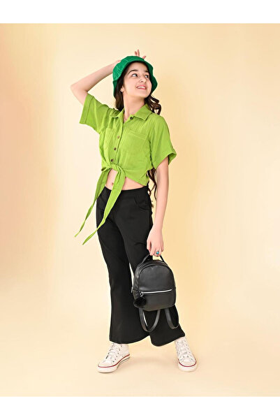 LilPicks By Styli Tie-Up Buttoned Shirt and Palazzos Pants Set