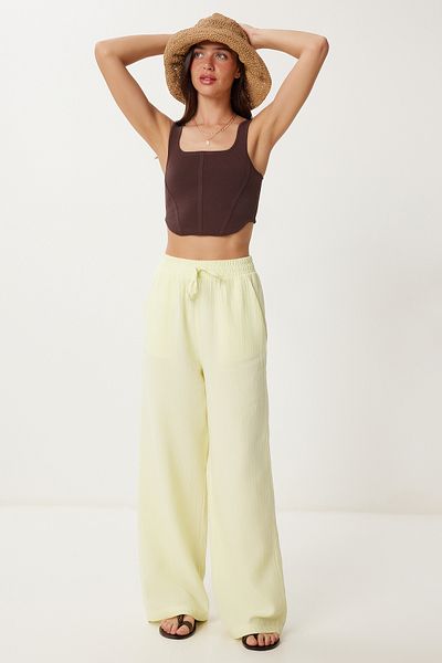 Lovelyİstanbul Muslin Palazzo Trousers Light Yellow Lmx0008