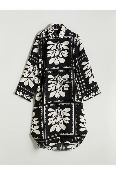 LC Waikiki Lcwaikiki Classic Black Floral Oversize Women's Shirt Tunic