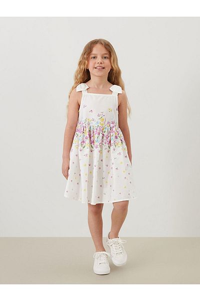 LC Waikiki Square Neck Floral Satin Girl's Dress